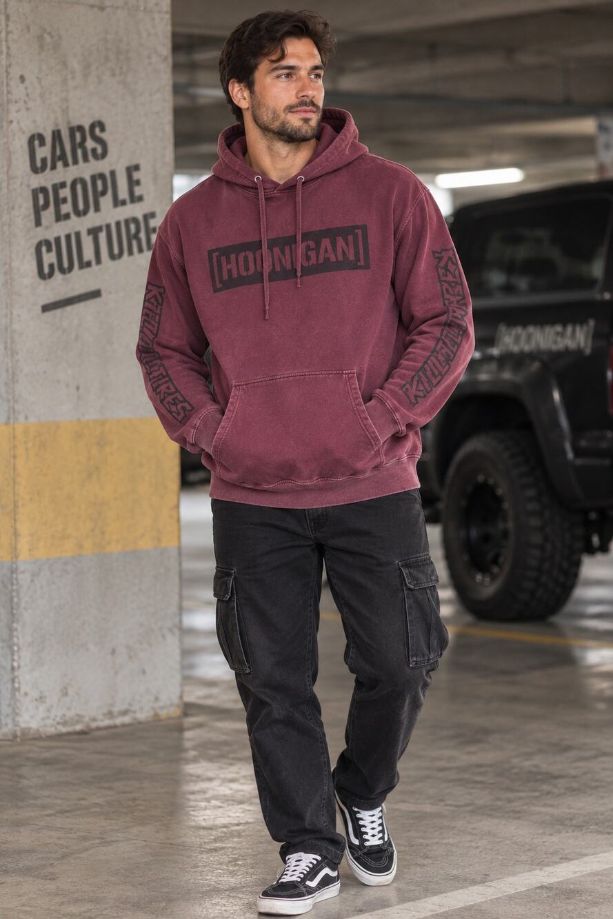 Hoonigan Kill All Tires Graphic Hoodie Burgundy Men’s L Streetwear Racing